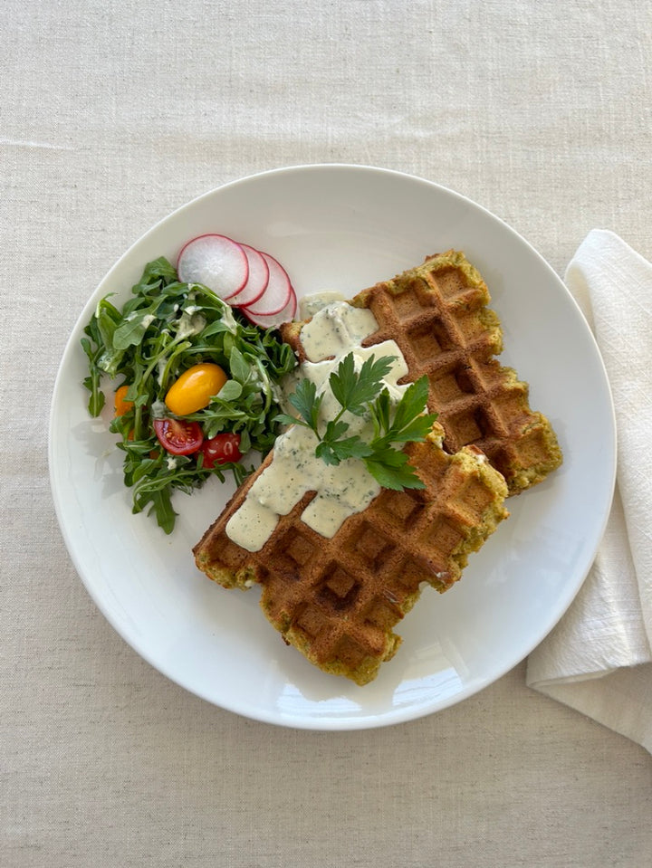 Fawaffle with Tahini Herb Sauce