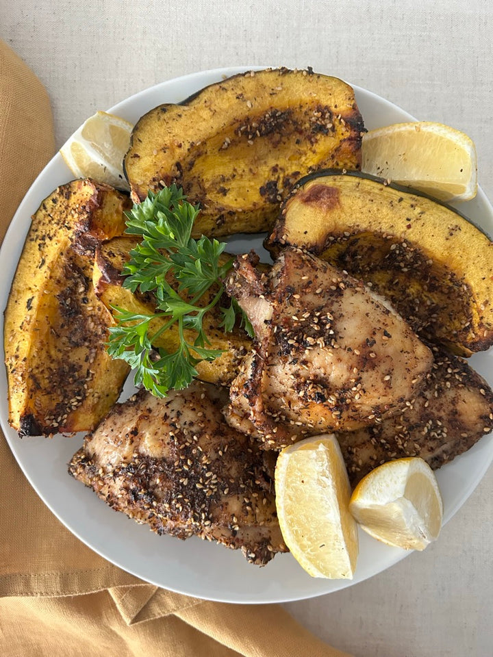 Sheetpan Roasted Za’atar Chicken & Acorn Squash