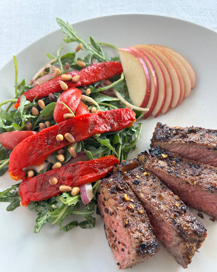 Steak Salad with Shaved Fennel & Roasted Bell Pepper